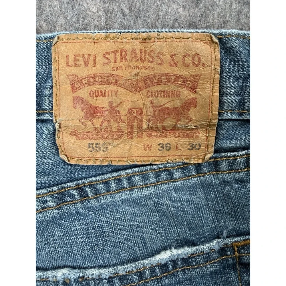 Levi's 553 Mens Blue Denim Relaxed Fit Straight‎ Leg Jeans Size 36x30